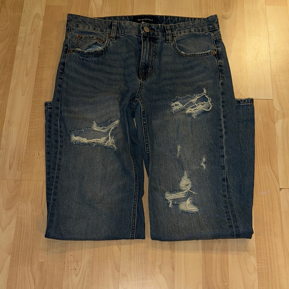 Aeropostale Relaxed Fit Distressed Denim Jeans